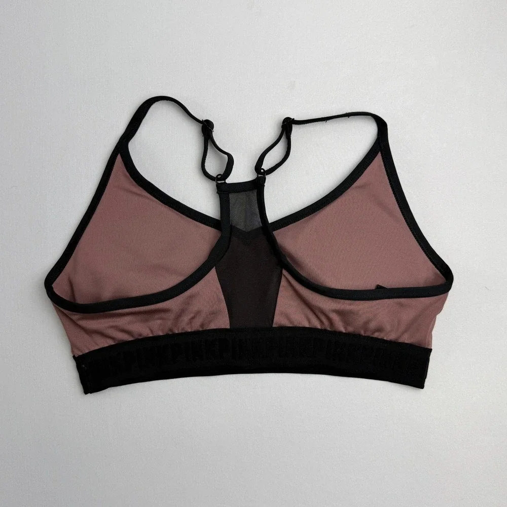 PINK Sports Bra Women L Mauve Good Racerback Mesh Logo Band Activewear